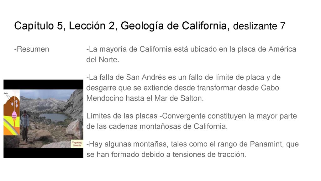 Capítulo 5, Lección 2, Geología de California, deslizante 7