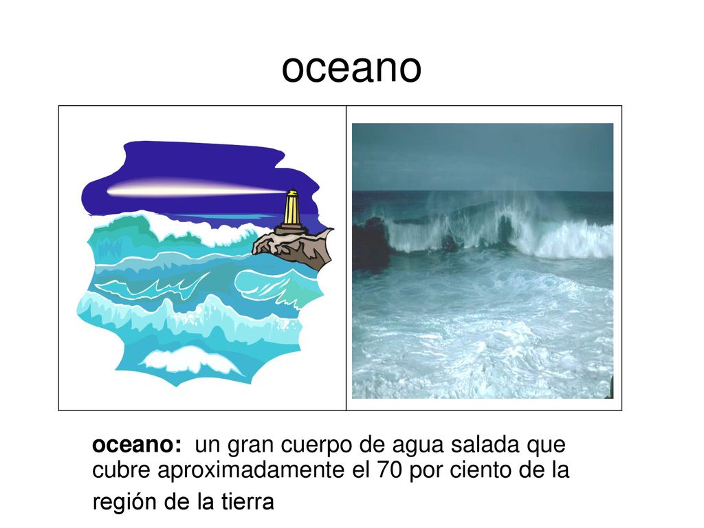 oceano oceano: un gran cuerpo de agua salada que cubre aproximadamente el 70 por ciento de la región de la tierra