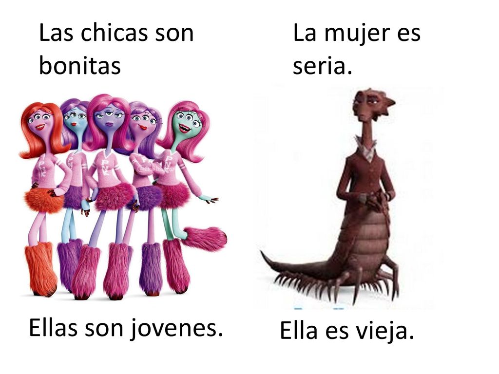 Las chicas son bonitas La mujer es seria. Ellas son jovenes. Ella es vieja.