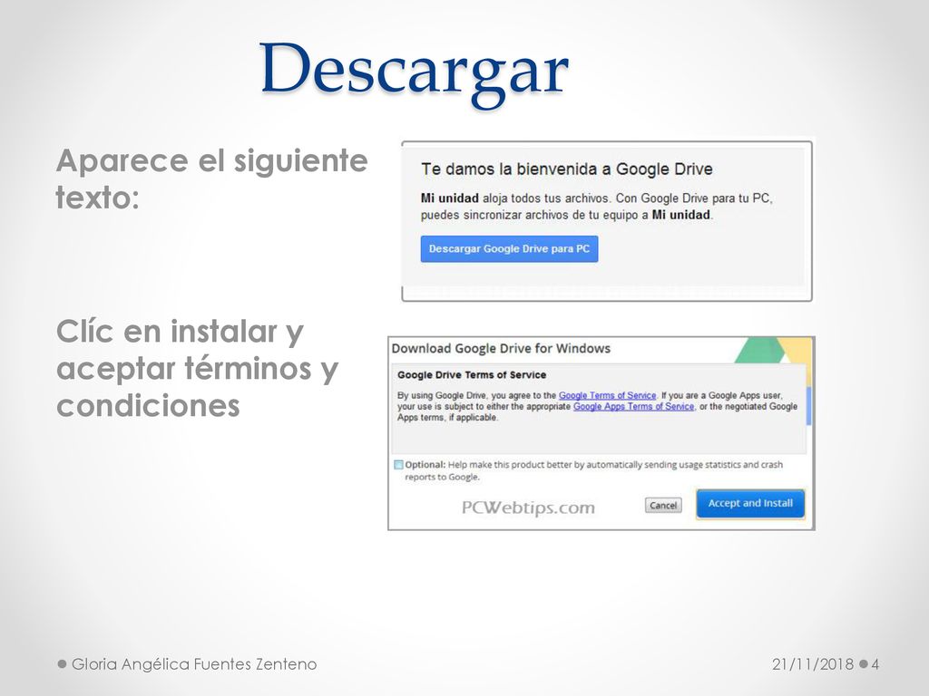 Descargar Aparece el siguiente texto: Clíc en instalar y aceptar términos y condiciones Gloria Angélica Fuentes Zenteno.