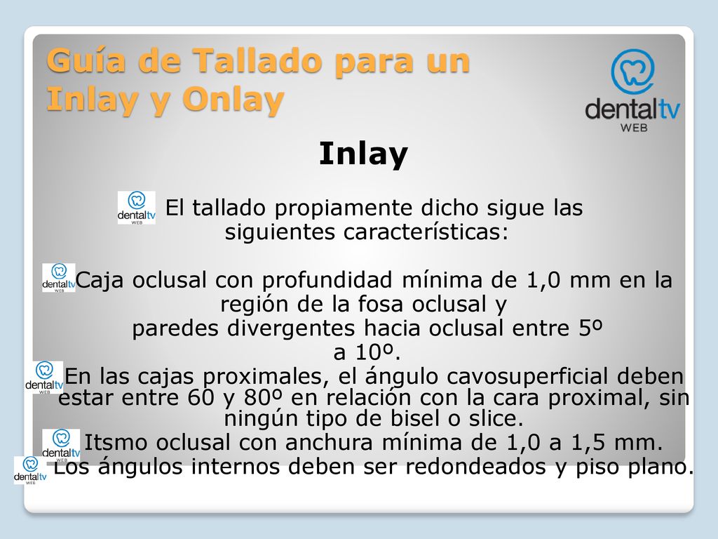 Guía de Tallado para un Inlay y Onlay
