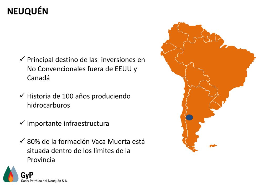 NEUQUÉN Principal destino de las inversiones en No Convencionales fuera de EEUU y Canadá. Historia de 100 años produciendo hidrocarburos.