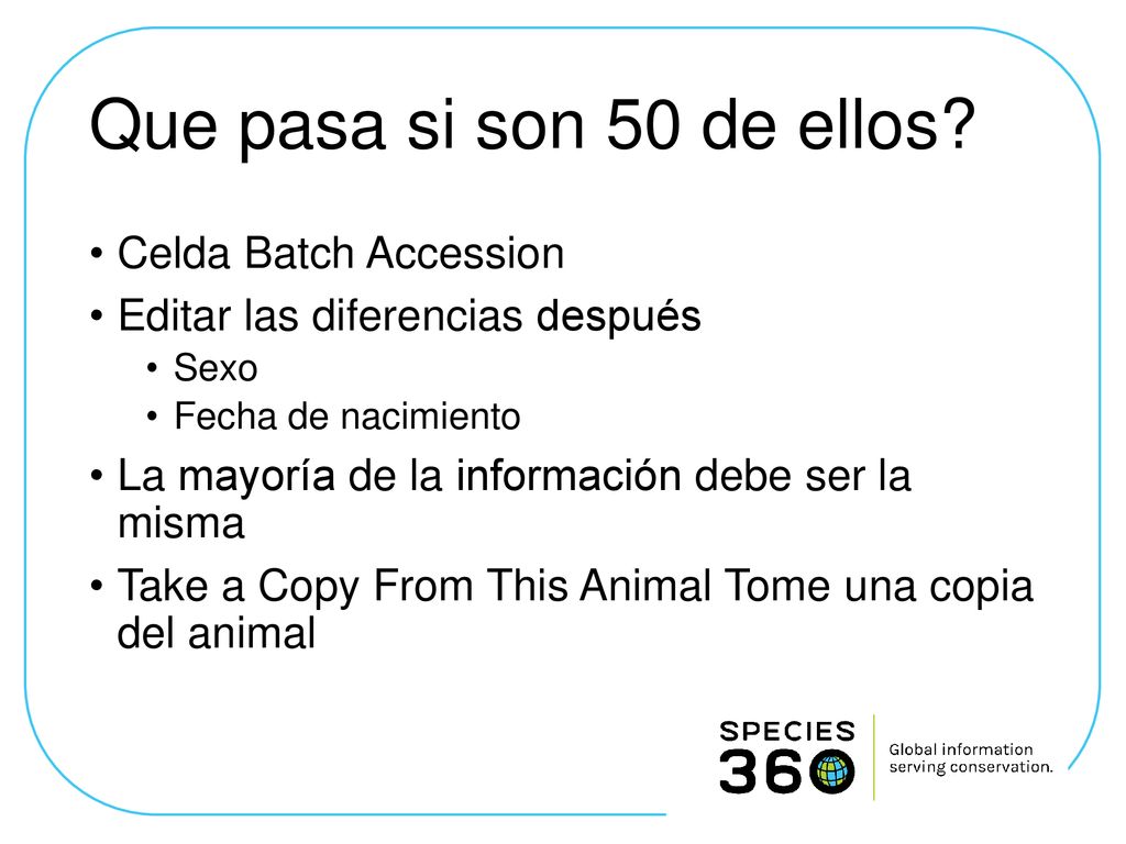 Que pasa si son 50 de ellos Celda Batch Accession