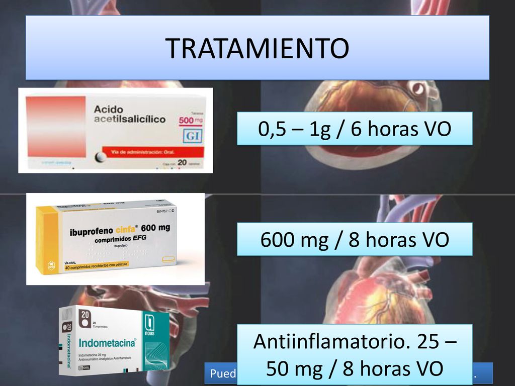 Antiinflamatorio. 25 – 50 mg / 8 horas VO