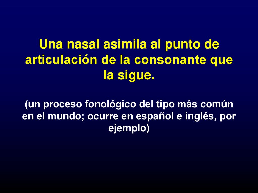 Una nasal asimila al punto de articulación de la consonante que la sigue.