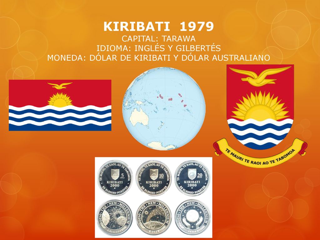 KIRIBATI 1979 CAPITAL: TARAWA IDIOMA: INGLÉS Y GILBERTÉS MONEDA: DÓLAR DE KIRIBATI Y DÓLAR AUSTRALIANO