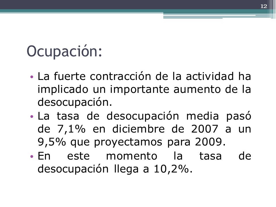 Ocupación: La fuerte contracción de la actividad ha implicado un importante aumento de la desocupación.