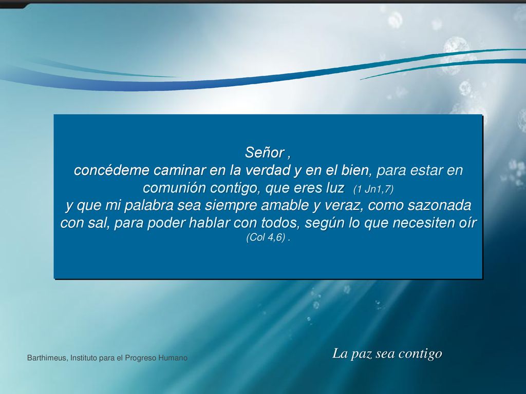 Señor , concédeme caminar en la verdad y en el bien, para estar en comunión contigo, que eres luz (1 Jn1,7)