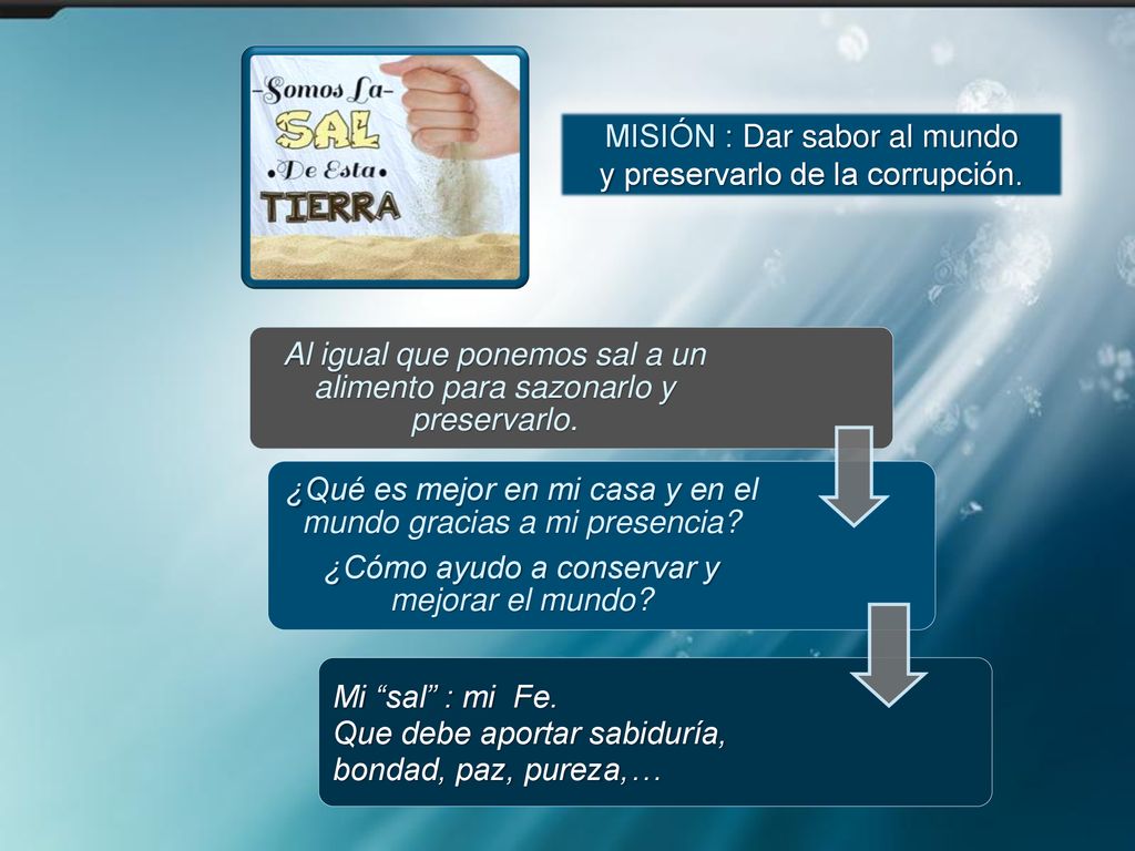 MISIÓN : Dar sabor al mundo y preservarlo de la corrupción.