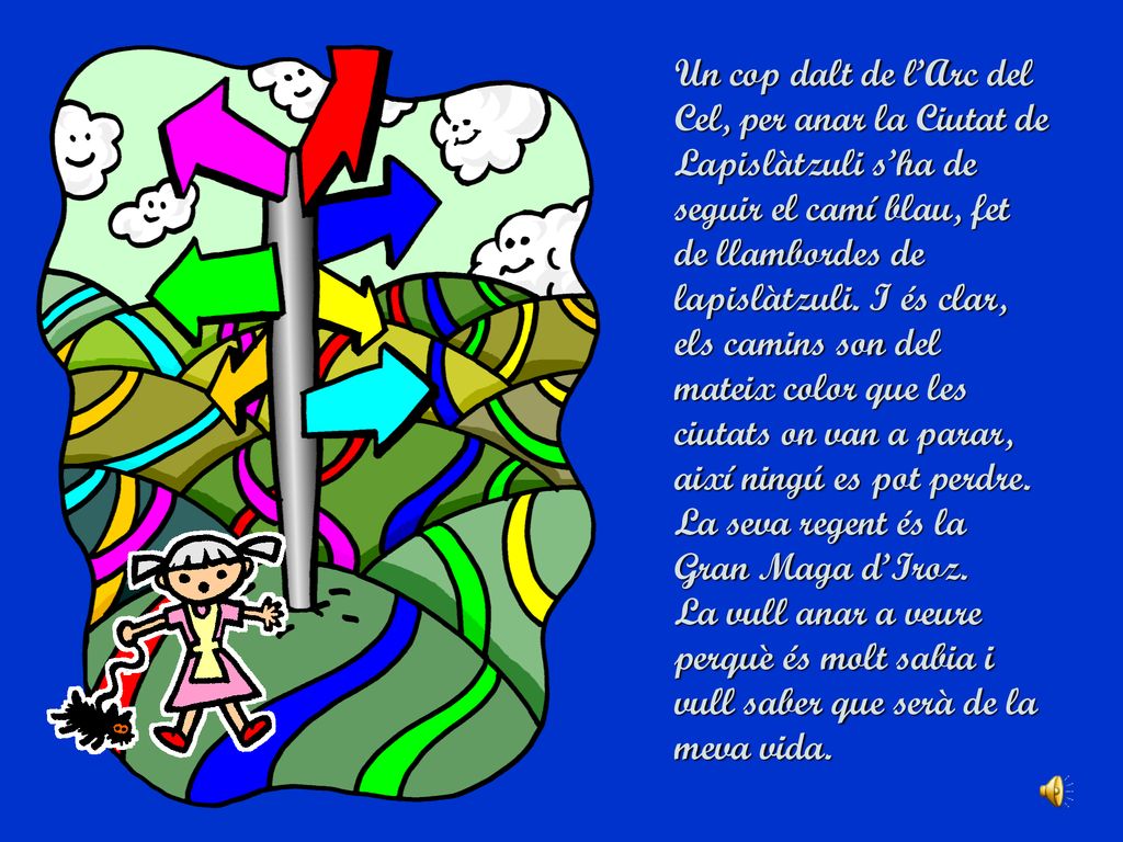 Un cop dalt de l’Arc del Cel, per anar la Ciutat de Lapislàtzuli s’ha de seguir el camí blau, fet de llambordes de lapislàtzuli. I és clar, els camins son del mateix color que les ciutats on van a parar, així ningú es pot perdre. La seva regent és la Gran Maga d’Iroz.