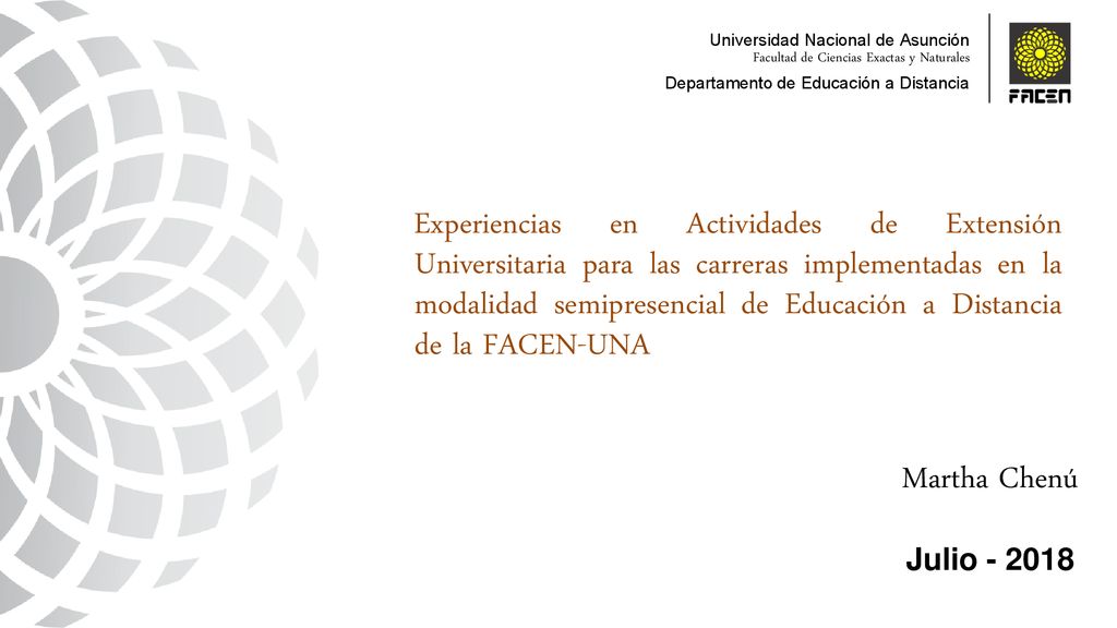 Experiencias en Actividades de Extensión Universitaria para las carreras implementadas en la modalidad semipresencial de Educación a Distancia de la FACEN-UNA