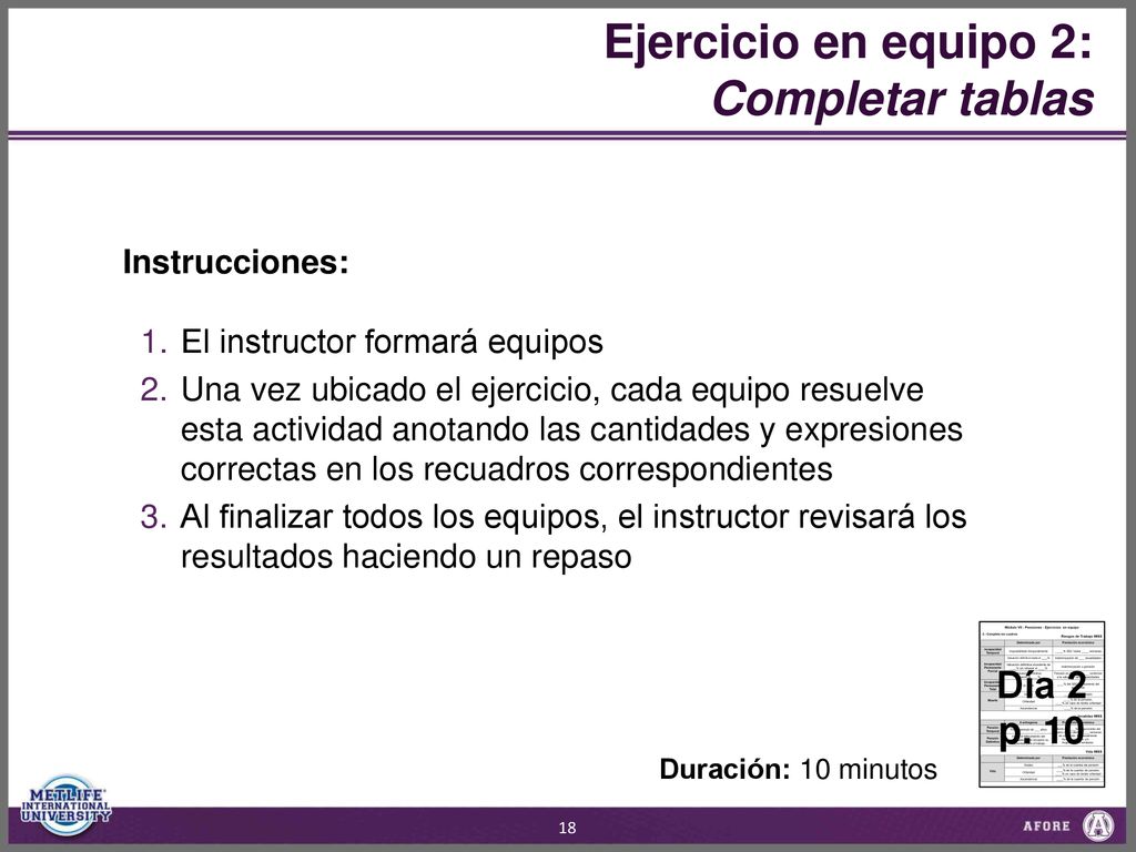 Ejercicio en equipo 2: Completar tablas Día 2 p Instrucciones: