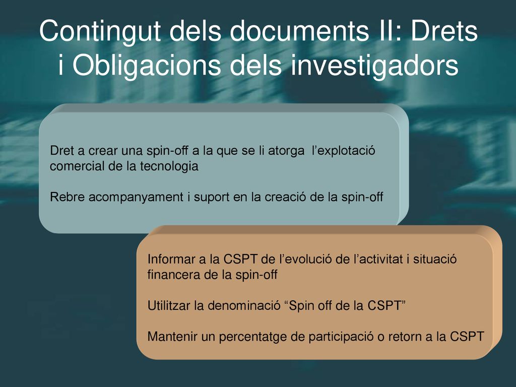 Contingut dels documents II: Drets i Obligacions dels investigadors