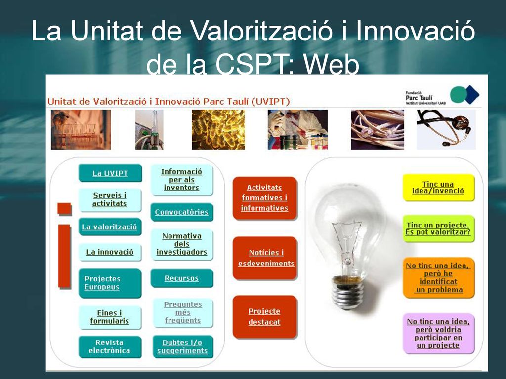 La Unitat de Valorització i Innovació de la CSPT: Web