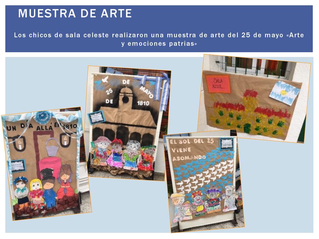 MUESTRA DE ARTE Los chicos de sala celeste realizaron una muestra de arte del 25 de mayo «Arte y emociones patrias»