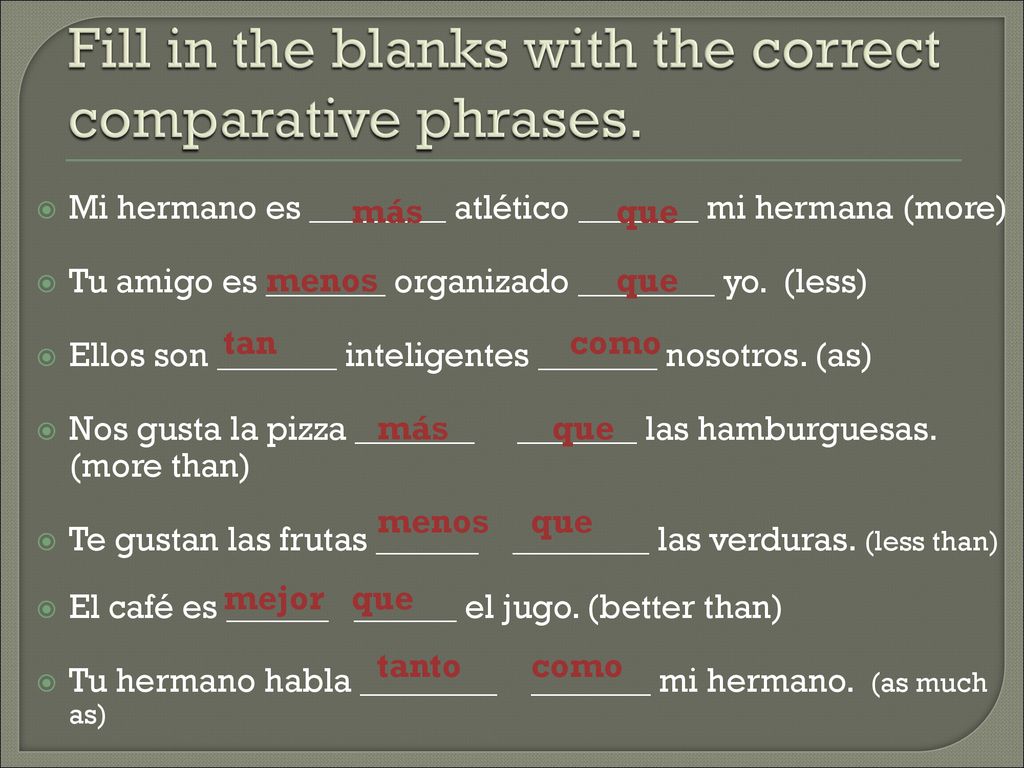 Fill in the blanks with the correct comparative phrases.