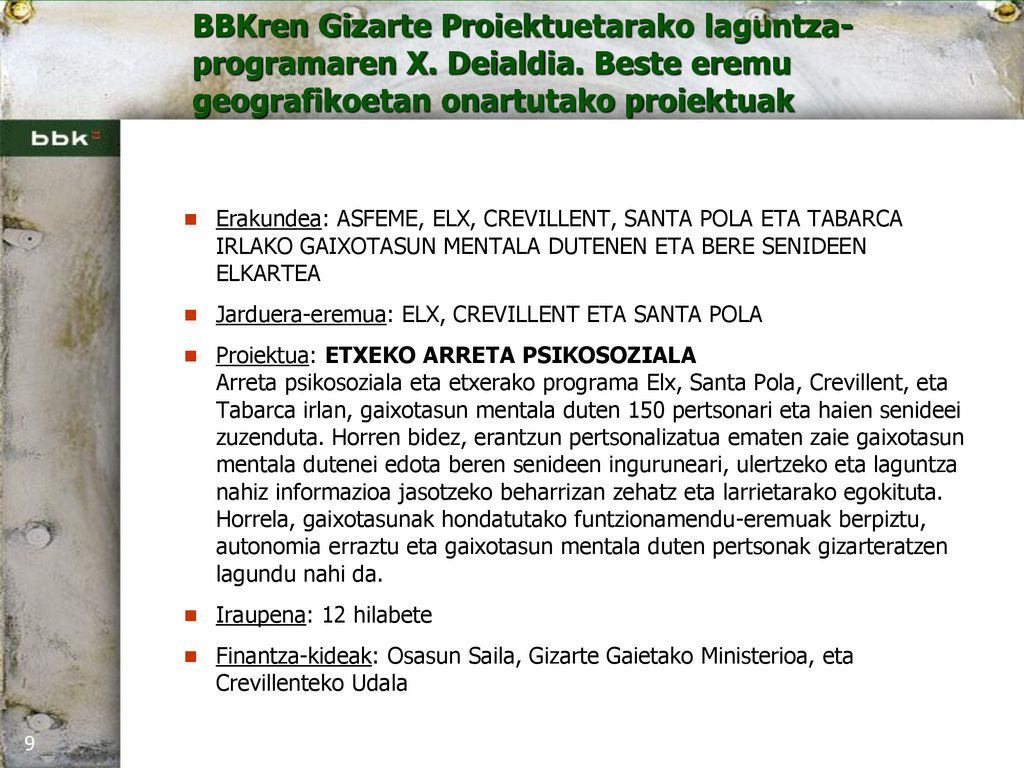 Erakundea: ASFEME, ELX, CREVILLENT, SANTA POLA ETA TABARCA IRLAKO GAIXOTASUN MENTALA DUTENEN ETA BERE SENIDEEN ELKARTEA