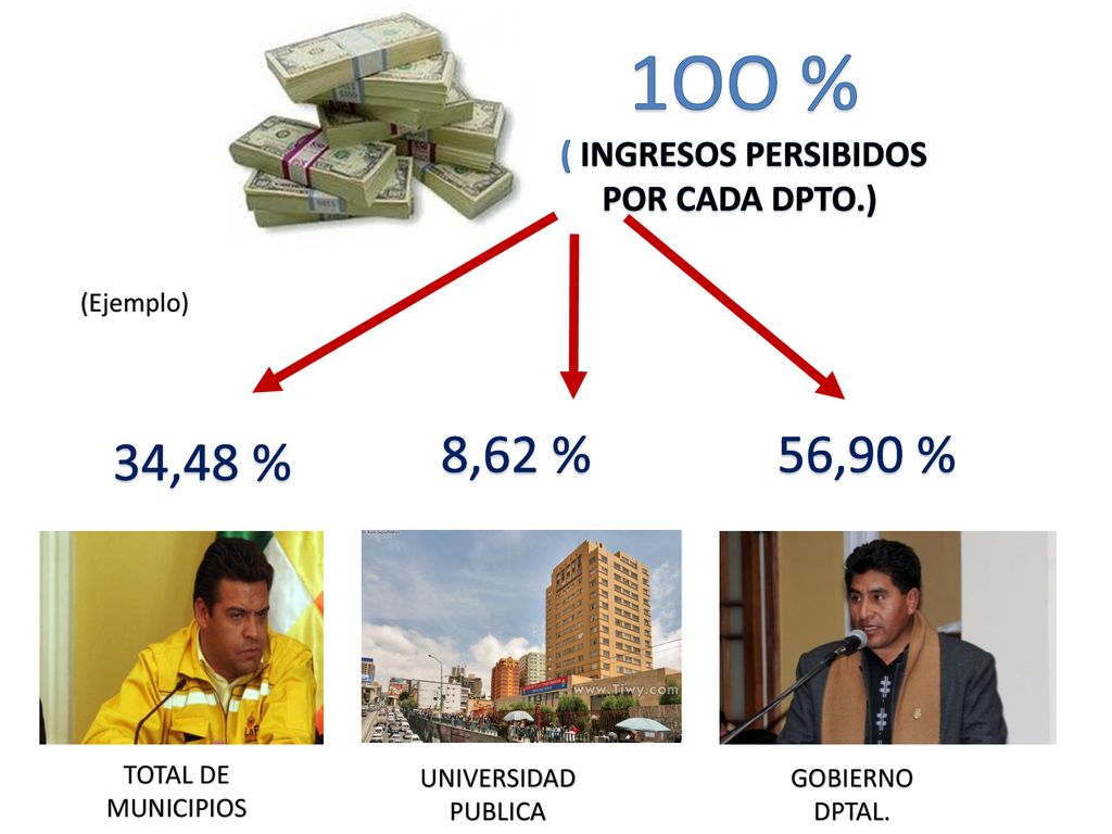 1OO % 8,62 % 56,90 % 34,48 % ( INGRESOS PERSIBIDOS POR CADA DPTO.)