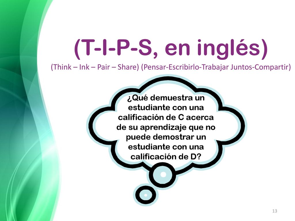(T-I-P-S, en inglés) (Think – Ink – Pair – Share) (Pensar-Escribirlo-Trabajar Juntos-Compartir)