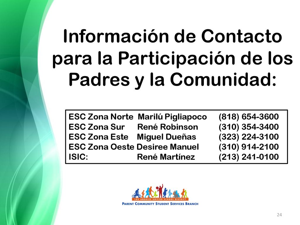 Información de Contacto para la Participación de los Padres y la Comunidad: