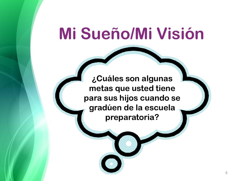 Mi Sueño/Mi Visión ¿Cuáles son algunas metas que usted tiene para sus hijos cuando se gradúen de la escuela preparatoria