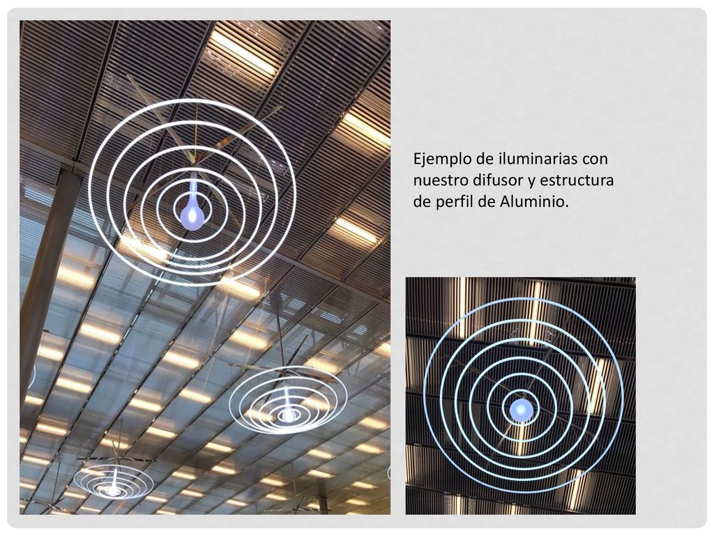 Ejemplo de iluminarias con nuestro difusor y estructura de perfil de Aluminio.