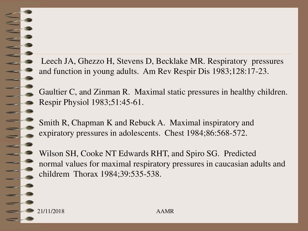 Smith R, Chapman K and Rebuck A. Maximal inspiratory and