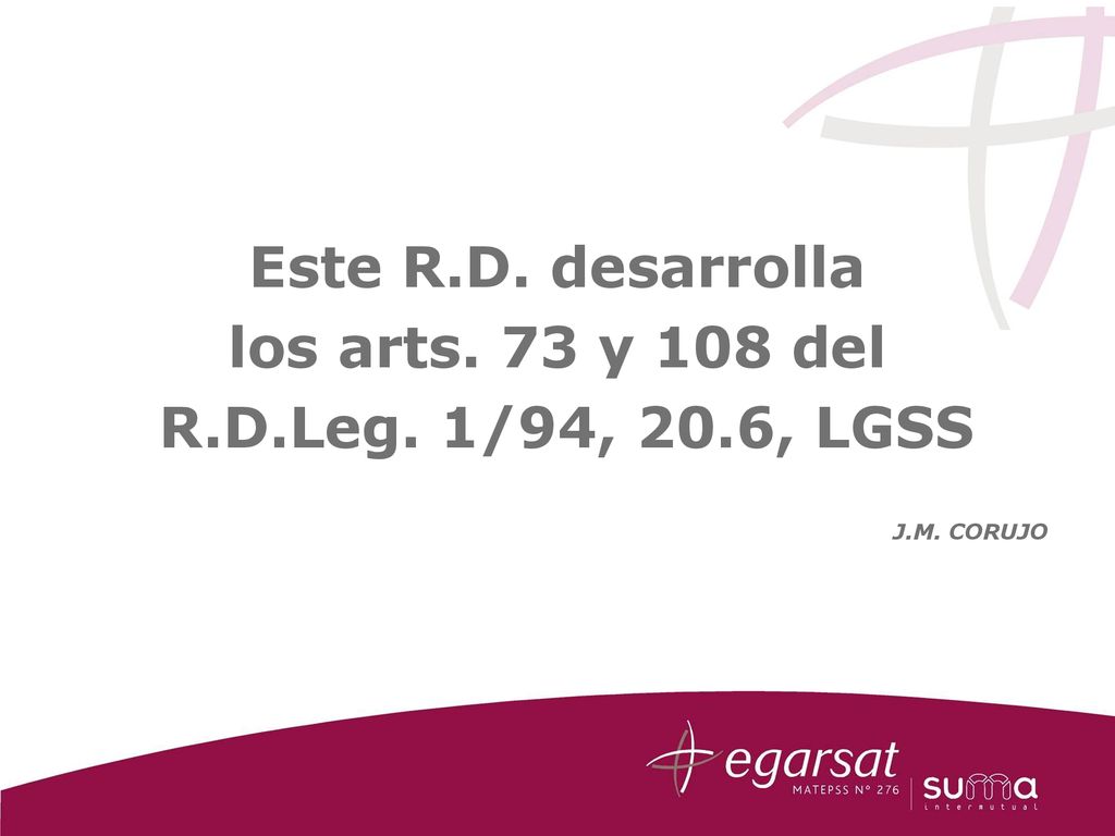 Este R.D. desarrolla los arts. 73 y 108 del R.D.Leg. 1/94, 20.6, LGSS