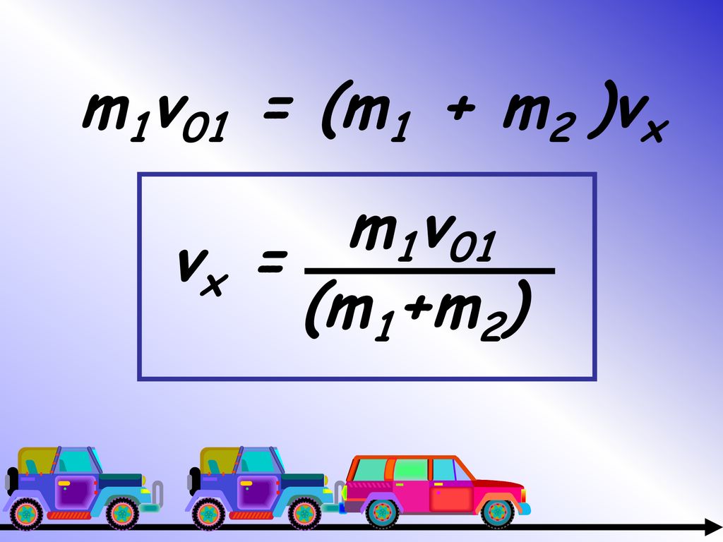m1v01 = (m1 + m2 )vx vx = m1v01 (m1+m2)
