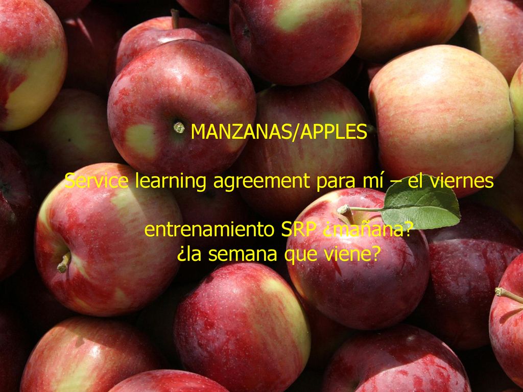 MANZANAS/APPLES Service learning agreement para mí – el viernes entrenamiento SRP ¿mañana.