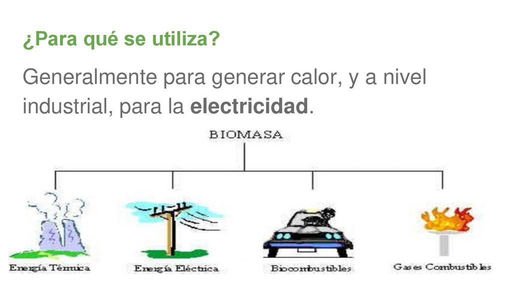 ¿Para qué se utiliza Generalmente para generar calor, y a nivel industrial, para la electricidad.