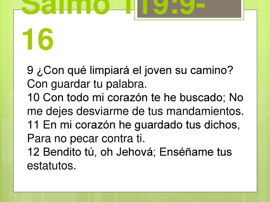 Salmo 119: ¿Con qué limpiará el joven su camino Con guardar tu palabra.