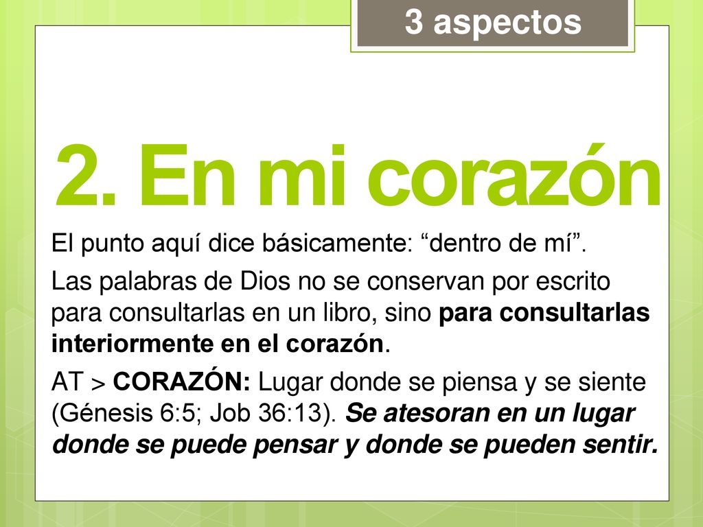 3 aspectos 2. En mi corazón. El punto aquí dice básicamente: dentro de mí .
