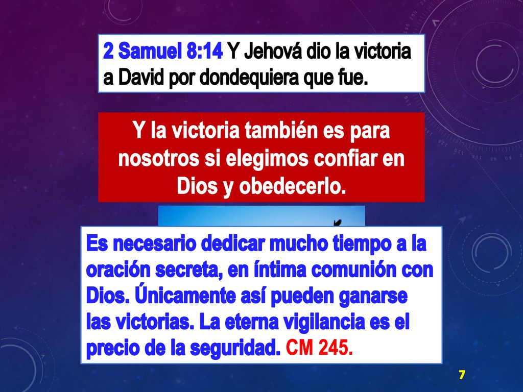 2 Samuel 8:14 Y Jehová dio la victoria a David por dondequiera que fue.