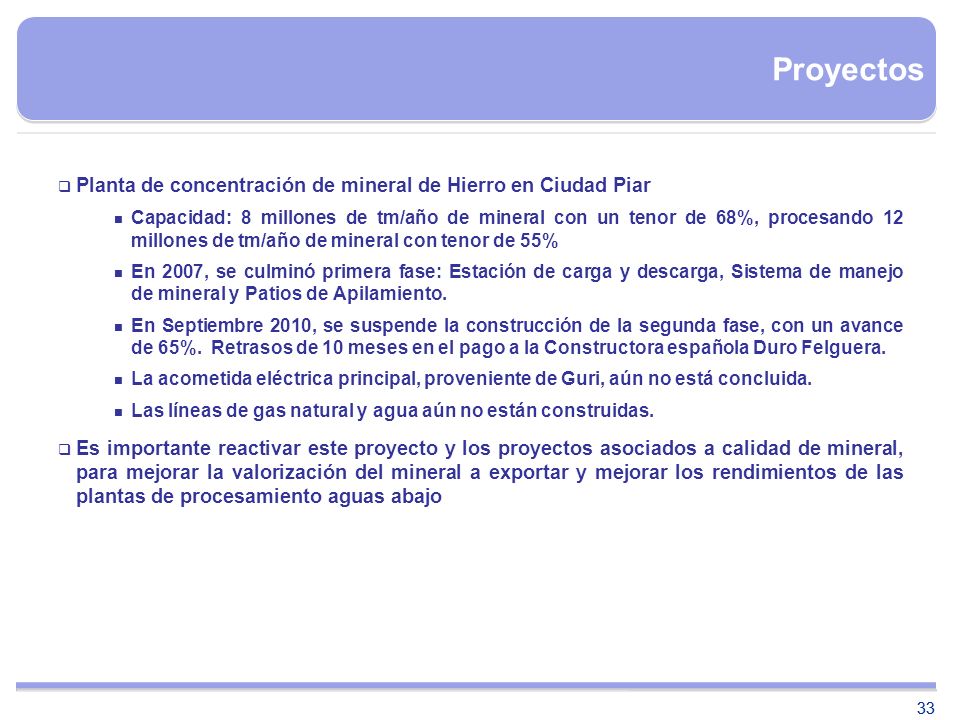 Proyectos Planta de concentración de mineral de Hierro en Ciudad Piar