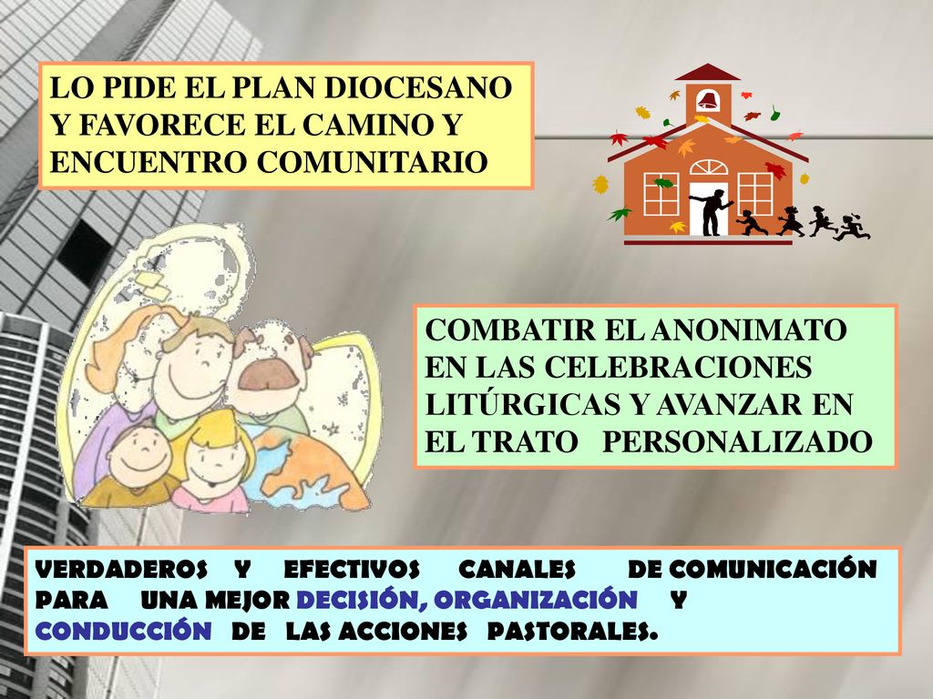 LO PIDE EL PLAN DIOCESANO Y FAVORECE EL CAMINO Y ENCUENTRO COMUNITARIO