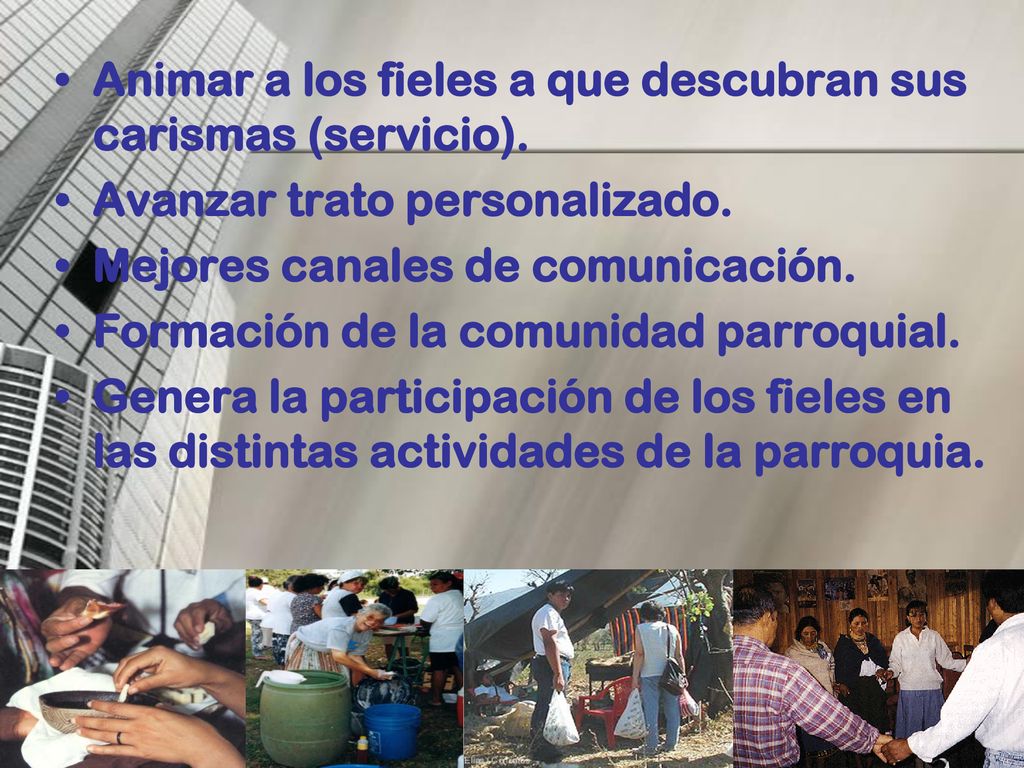 Animar a los fieles a que descubran sus carismas (servicio).