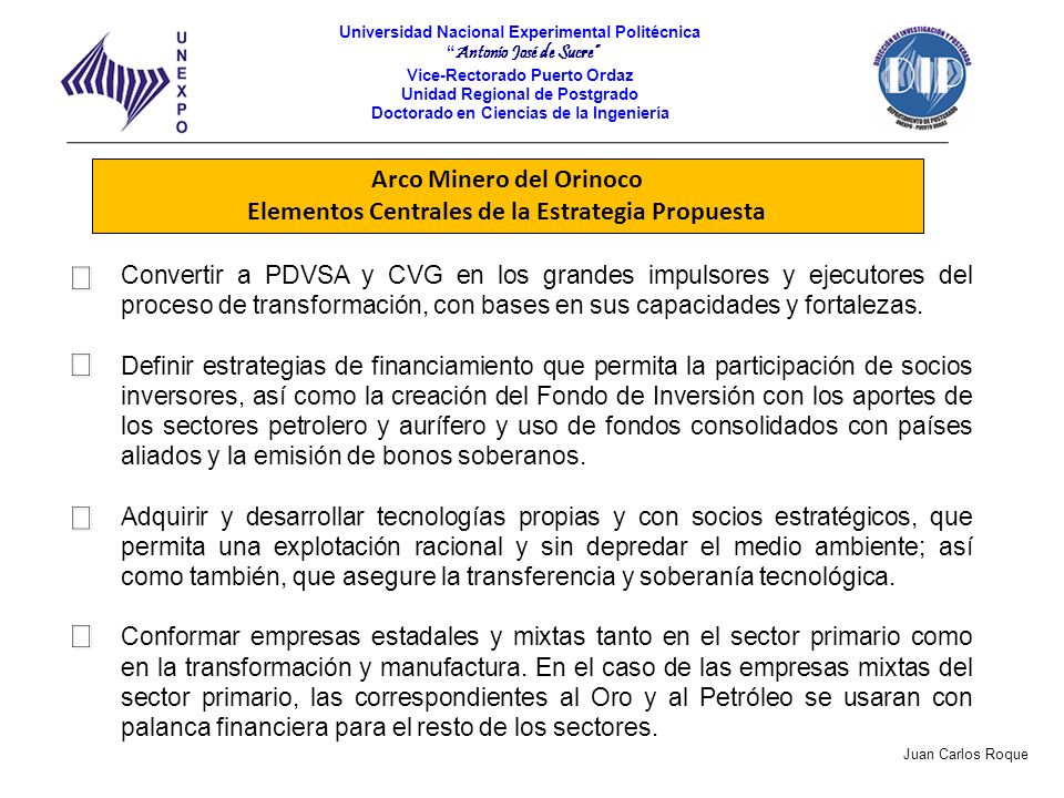 Arco Minero del Orinoco Elementos Centrales de la Estrategia Propuesta
