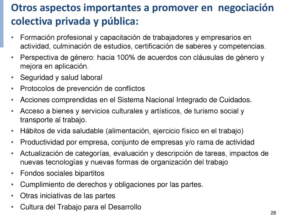 Otros aspectos importantes a promover en negociación colectiva privada y pública: