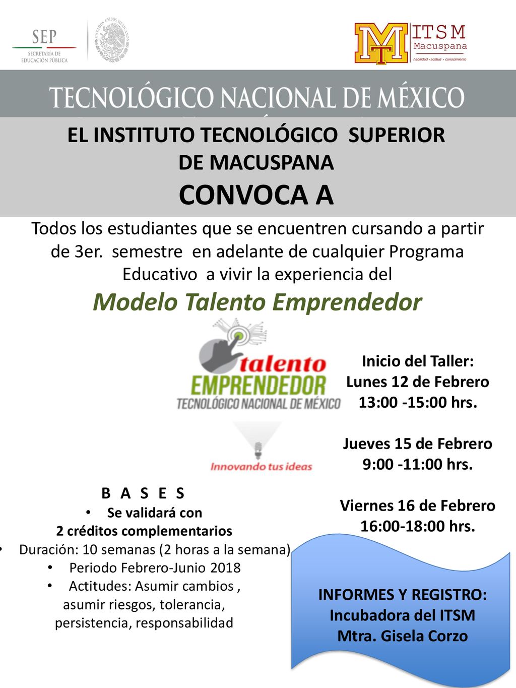 CONVOCA A Modelo Talento Emprendedor EL INSTITUTO TECNOLÓGICO SUPERIOR