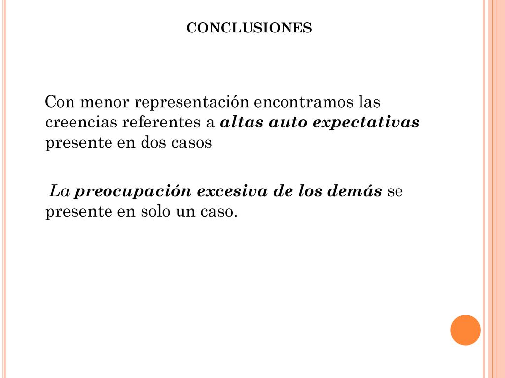 La preocupación excesiva de los demás se presente en solo un caso.