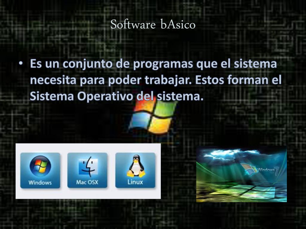 Software bAsico Es un conjunto de programas que el sistema necesita para poder trabajar.