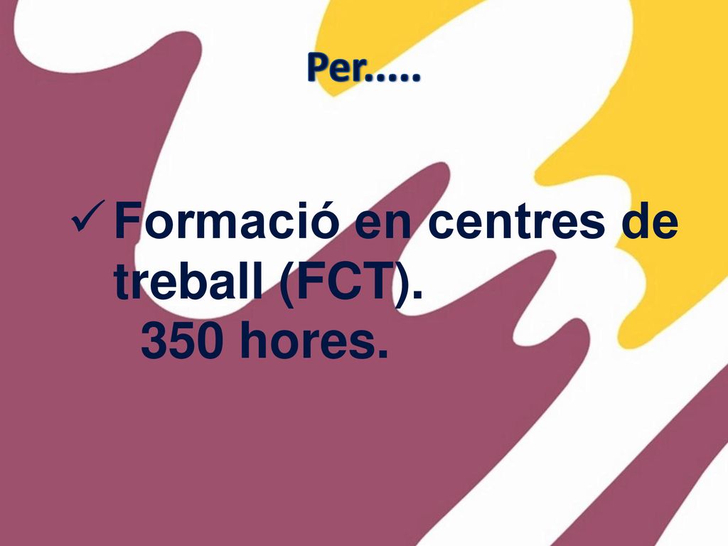 Formació en centres de treball (FCT). 350 hores.