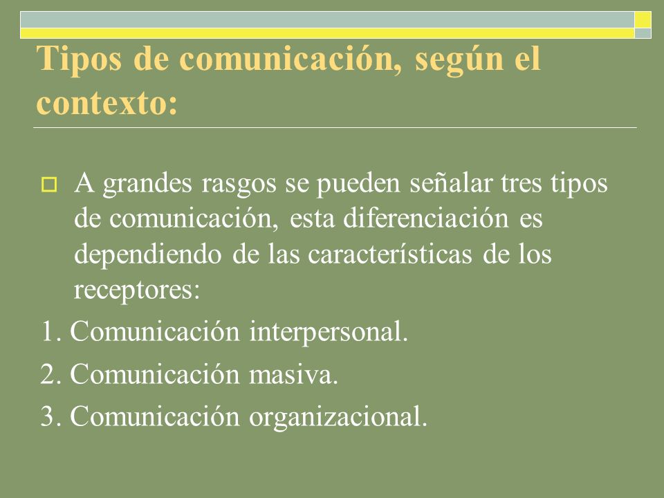 Tipos de comunicación, según el contexto: