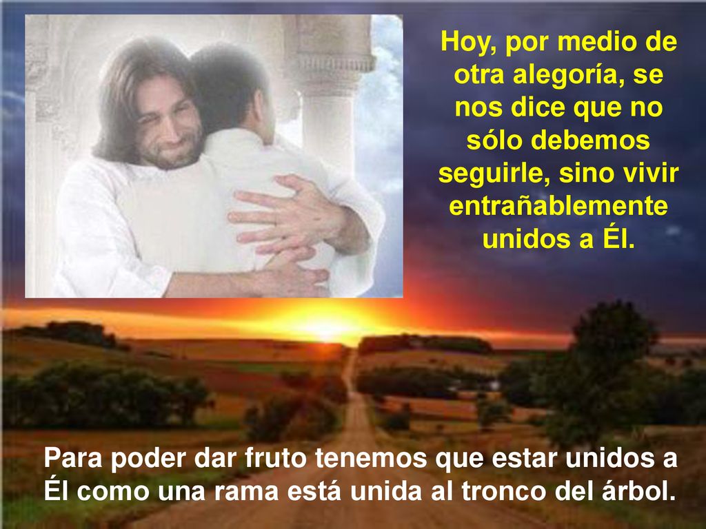 Hoy, por medio de otra alegoría, se nos dice que no sólo debemos seguirle, sino vivir entrañablemente unidos a Él.