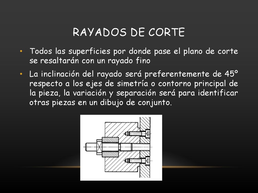 Rayados de corte Todos las superficies por donde pase el plano de corte se resaltarán con un rayado fino.