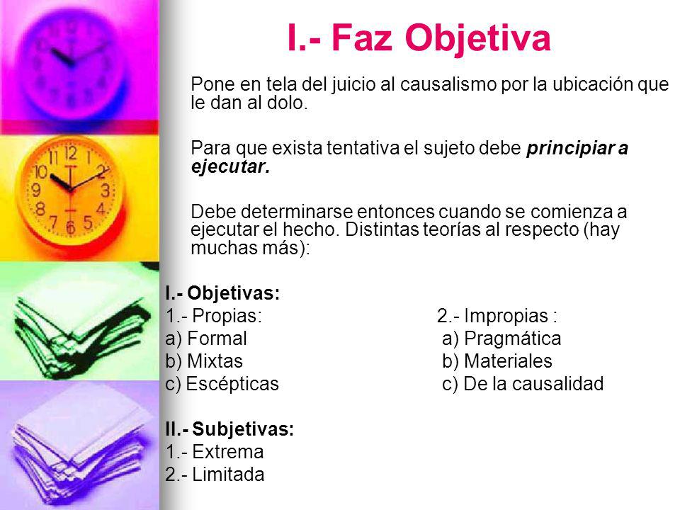I.- Faz Objetiva Pone en tela del juicio al causalismo por la ubicación que le dan al dolo.