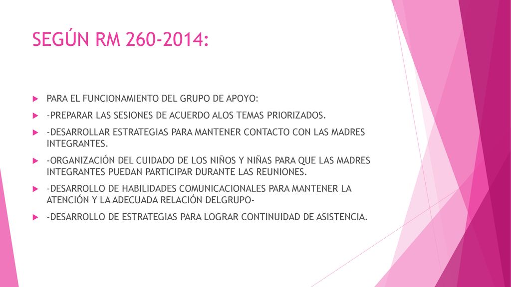 SEGÚN RM : PARA EL FUNCIONAMIENTO DEL GRUPO DE APOYO: