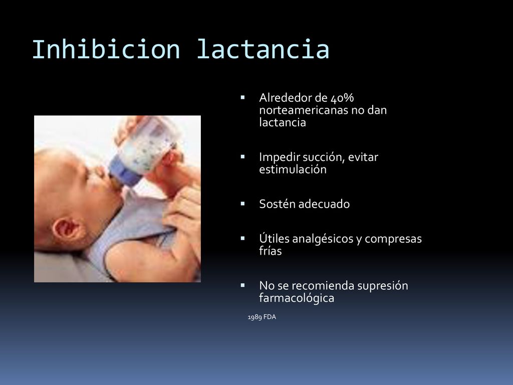 Inhibicion lactancia Alrededor de 40% norteamericanas no dan lactancia