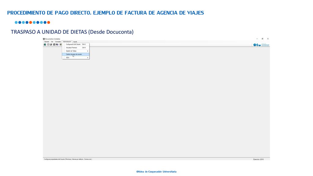 PROCEDIMIENTO DE PAGO DIRECTO. EJEMPLO DE FACTURA DE AGENCIA DE VIAJES